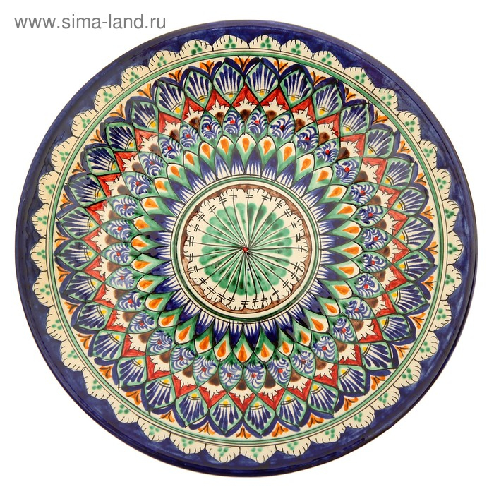 Тарелка Риштанская Керамика "Узоры",  28 см, синяя
