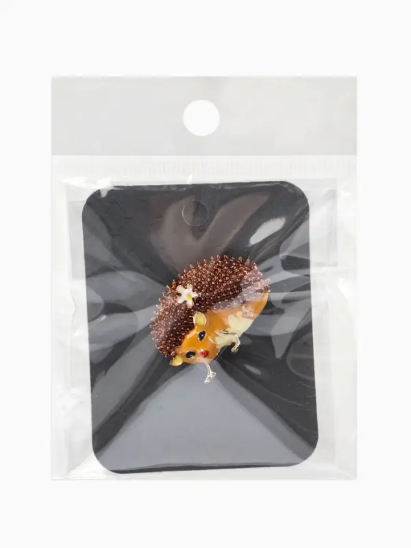 Брошь &laquo;Ежик&raquo; с цветами, цвет коричнево-оранжевый в золоте