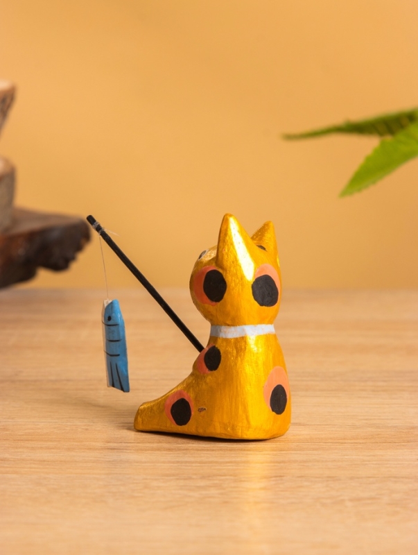 Сувенир «Кот рыбак», 3×6×7 см, дерево, золотой Сувенир «Кот рыбак», 3×6×7 см, дерево, золотой