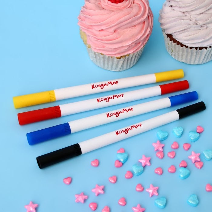 Маркер пищевой 2-х сторонний, набор 4 цвета (Красный, синий, жёлтый, чёрный) Маркер пищевой 2-х сторонний, набор 4 цвета (Красный, синий, жёлтый, чёрный)