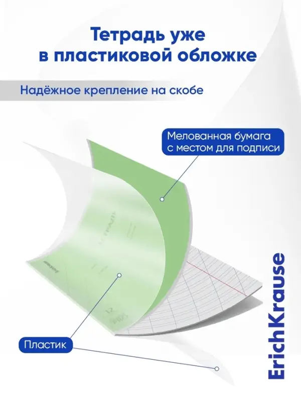 Тетрадь 12 листов в косую линейку, ErichKrause CoverPro, пластиковая обложка, МИКС