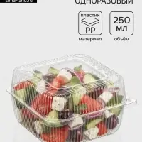 Контейнер одноразовый с неразъёмной крышкой ПР-К-15 В, пластик, квадратный, 250 мл, 15.2&times;8.1 см, прозрачный