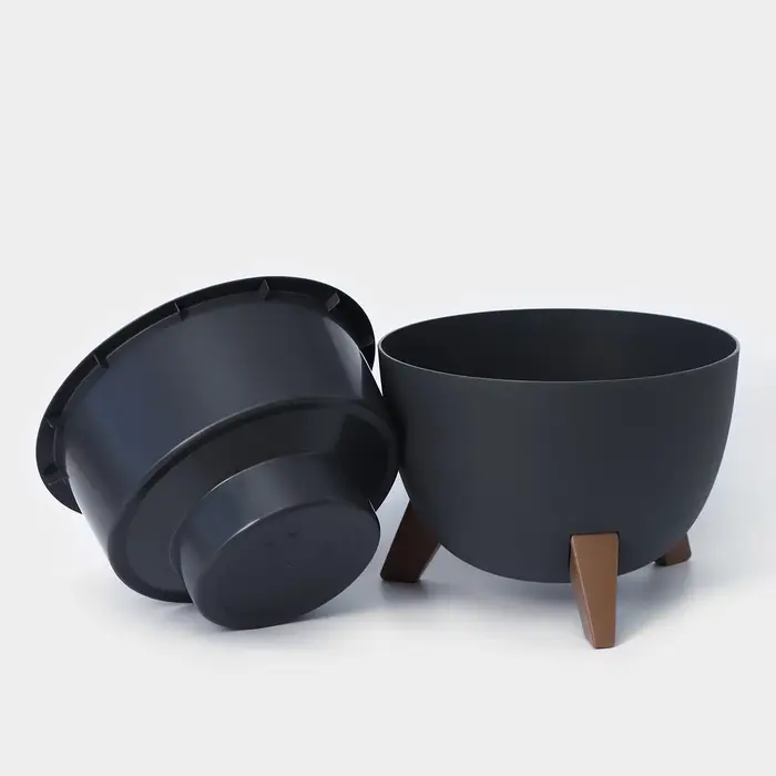 Кашпо для цветов на ножках &laquo;Флориан&raquo;, 12 л (11 л), d=35 см, h=25.5 см, со вставкой, цвет графитовый