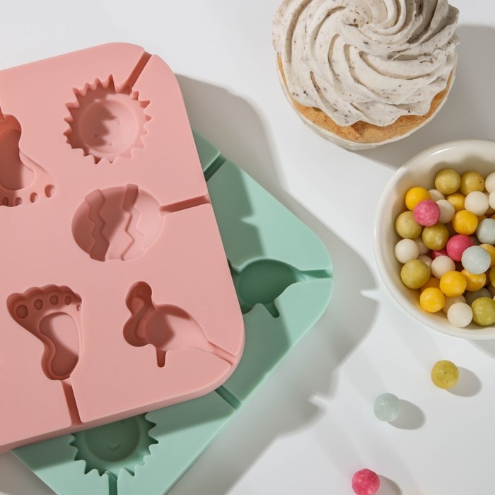 Форма силиконовая для леденцов «Солнечный день», 14×14×1,5 см, 8 ячеек, с палочками, цвет МИКС Форма силиконовая для леденцов «Солнечный день», 14×14×1,5 см, 8 ячеек, с палочками, цвет МИКС