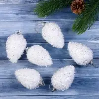 Ёлочные игрушки набор 6 шт. &laquo;Сосулька - пушинка&raquo;, 4&times;6 см, белый