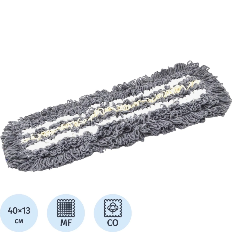 Насадка МОП плоский 40х13 см, хлопок+серая виск+микроф, т-обр ухо AS3709