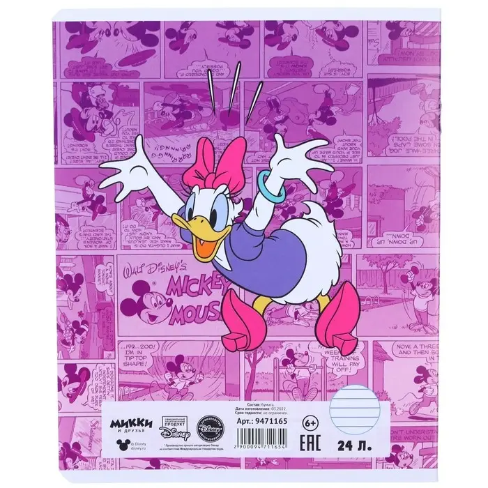 Тетрадь в линейку 24 листа, 5 видов МИКС, обложка мелованная бумага, &laquo;Минни Маус&raquo;