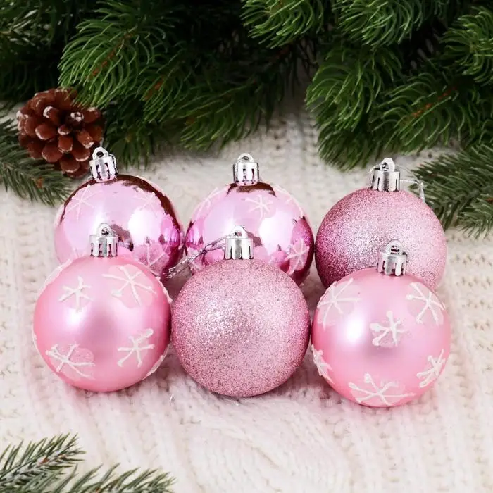 Ёлочные игрушки «Снежиночки», шары новогодние, набор 6 шт., d=6 см, розовый Ёлочные игрушки «Снежиночки», шары новогодние, набор 6 шт., d=6 см, розовый