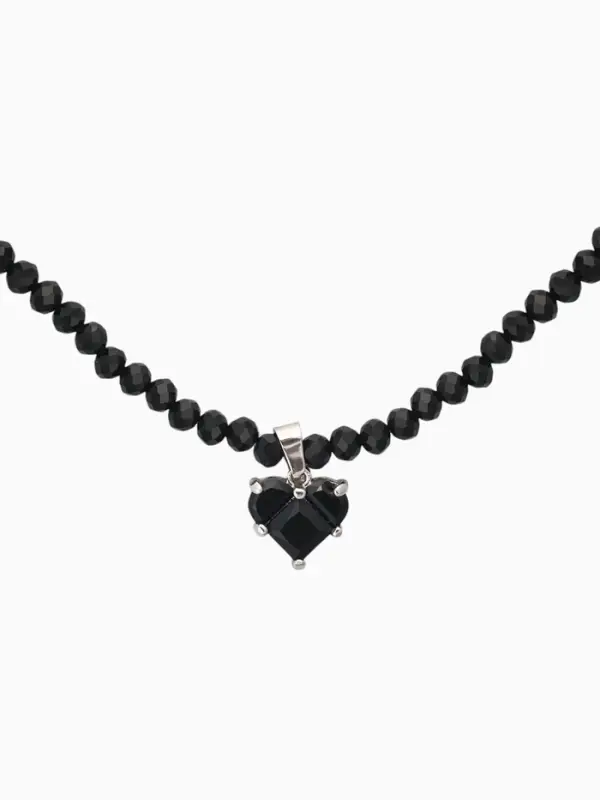 Чокер из бисера «Хрусталь», сердце, чёрный в серебре, 37 см + 5 см доп, цепочка