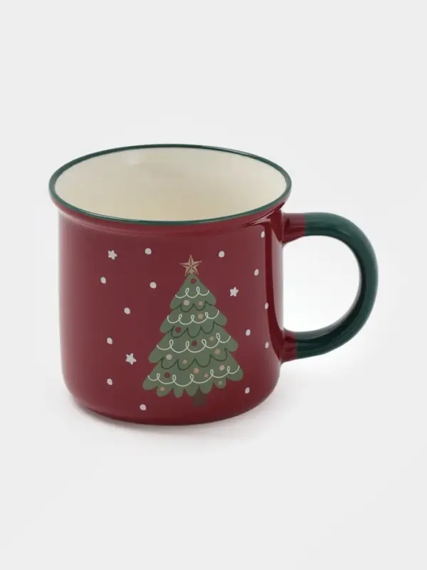 Кружка Доляна «Новгодние традиции», фарфор, бордовая Кружка Доляна «Новгодние традиции», фарфор, бордовая