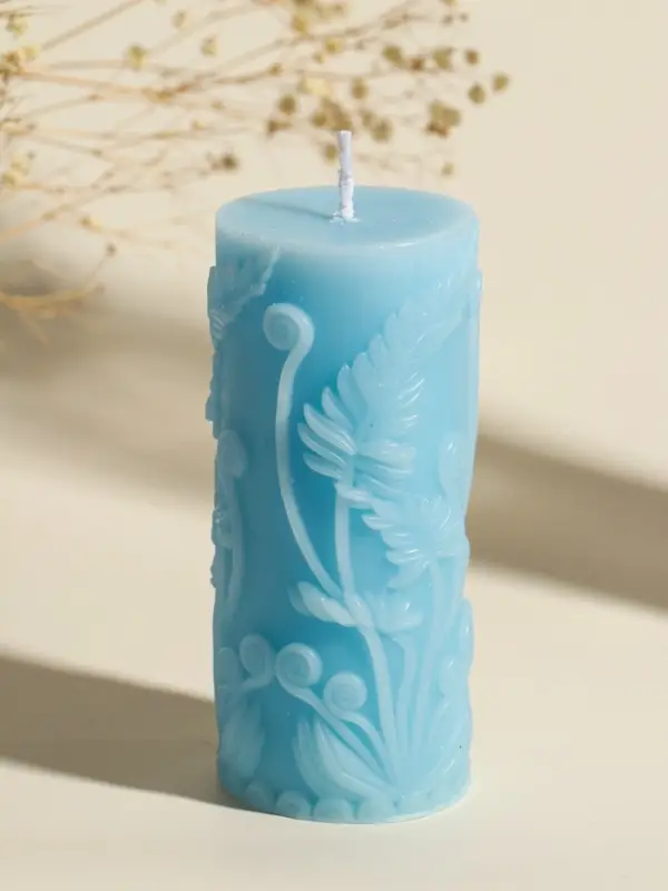 Свеча интерьерная Свеча интерьерная "Столбик. Экзотические растения" нежно-голубая 5х5х11,7 см