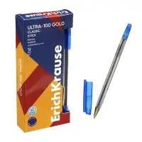 Ручка шариковая ErichKrause ULTRA-100 Gold Stick Classic, 0.5, Super Glide, синяя