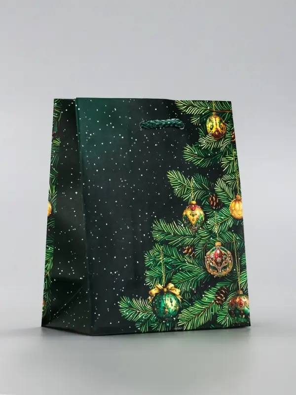 Пакет подарочный новогодний ламинированный, «Ветки елки» , 11.5×6.5×14.5 см