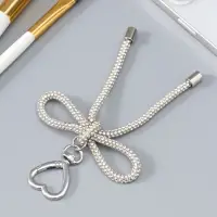 Брелок на карабине "Бант со стразами" серебро 11х7,5х1,5 см