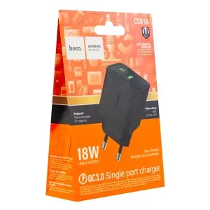 Переходник сетевого зарядного устройства на USB QC3.0 18W CS81A HOCO Черный