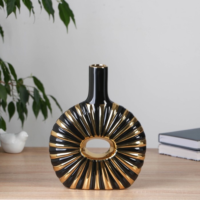 Ваза керамика настольная Ваза керамика настольная "Кейдн" полосы, 24,5 см, чёрный