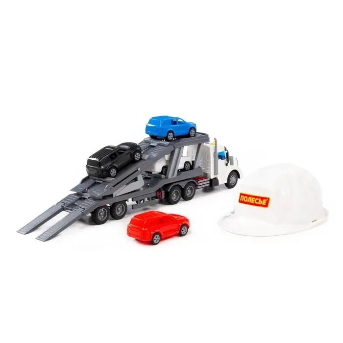 Автомобиль-тягач "Профи", инерц., свет и звук, 4 автомобиля и каска в компл. 27003