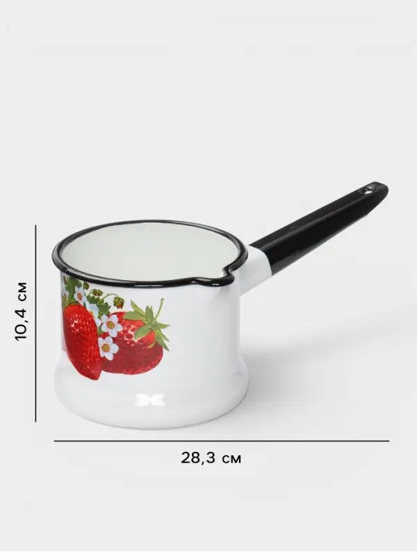 Ковш эмалированный &laquo;Садовая клубника&raquo;, 1 л, без крышки, с деколью, белый