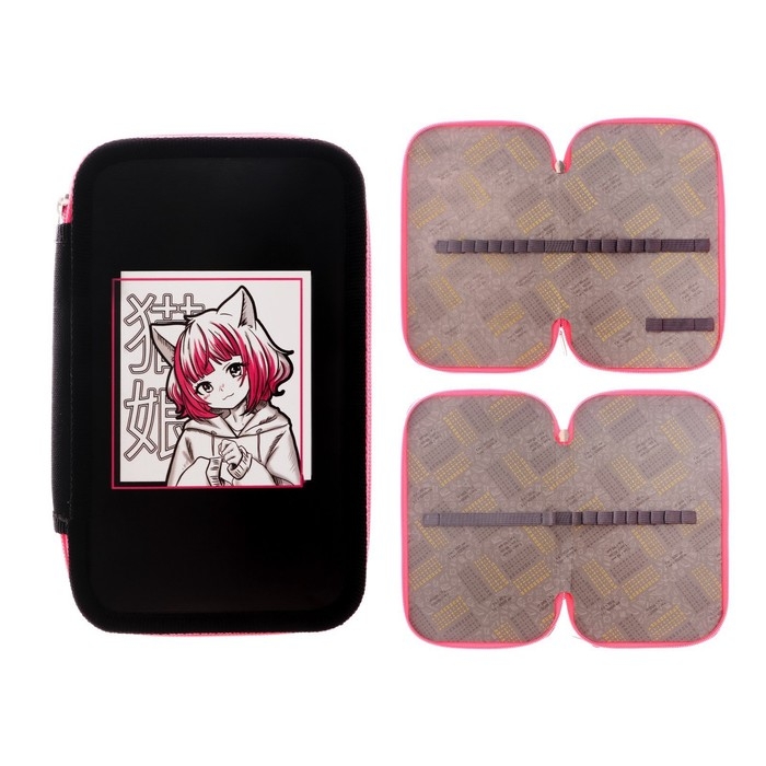 Пенал 2 секции, 125 х 205 х 40 мм, Calligrata 30П26/2 Пенал 2 секции, 125 х 205 х 40 мм, Calligrata 30П26/2 "Аниме девушка", ламинированный картон