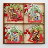 Елочные игрушки в деревянной подарочной упаковке, 12 шт.