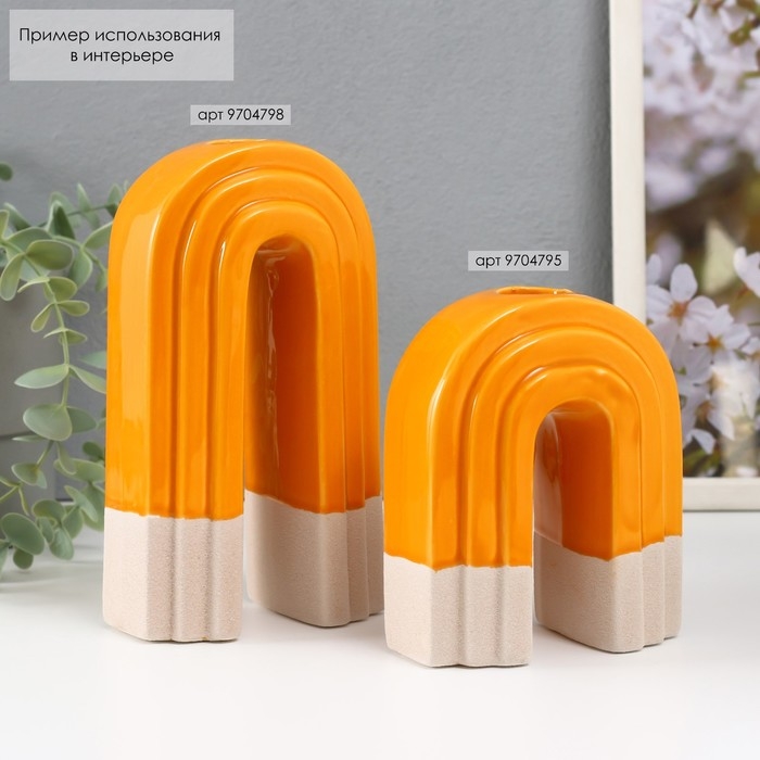 Подсвечник керамика на 1 свечу  Подсвечник керамика на 1 свечу "Скара" песочно-оранжевый 10,3х6,2х18 см