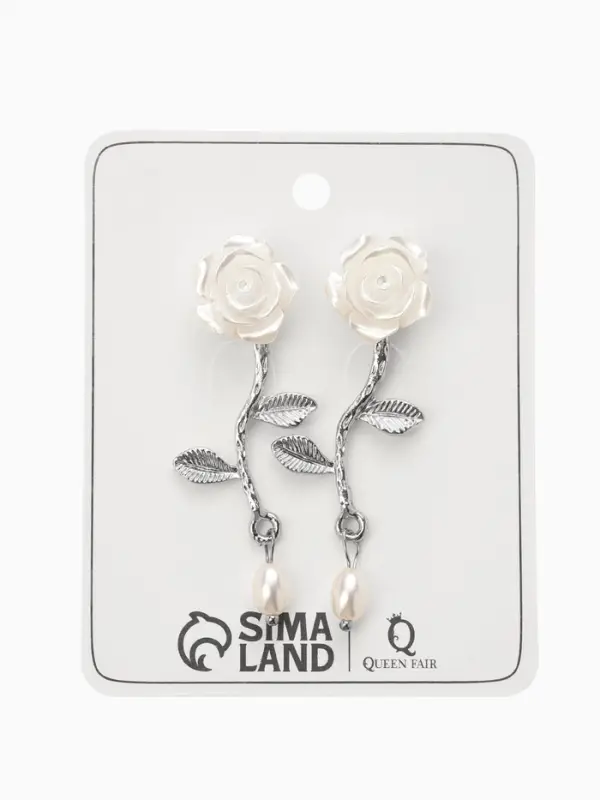 Серьги Серьги "Цветок розы", цвет белый в серебре