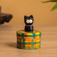 Сувенирная шкатулка «Чёрный Кот», 4.5×4.5×6 см, дерево, разноцветная