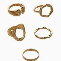 Набор колец 5 шт "Новый стиль" мятый, размер МИКС, цвет золото