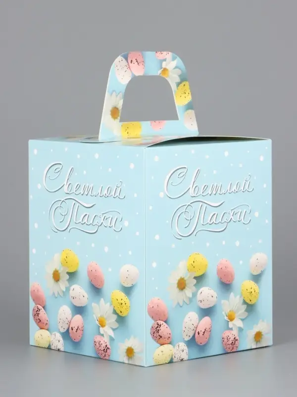 Коробка подарочная пасхальная с окном «Небесная голубая» 15×15×18 см