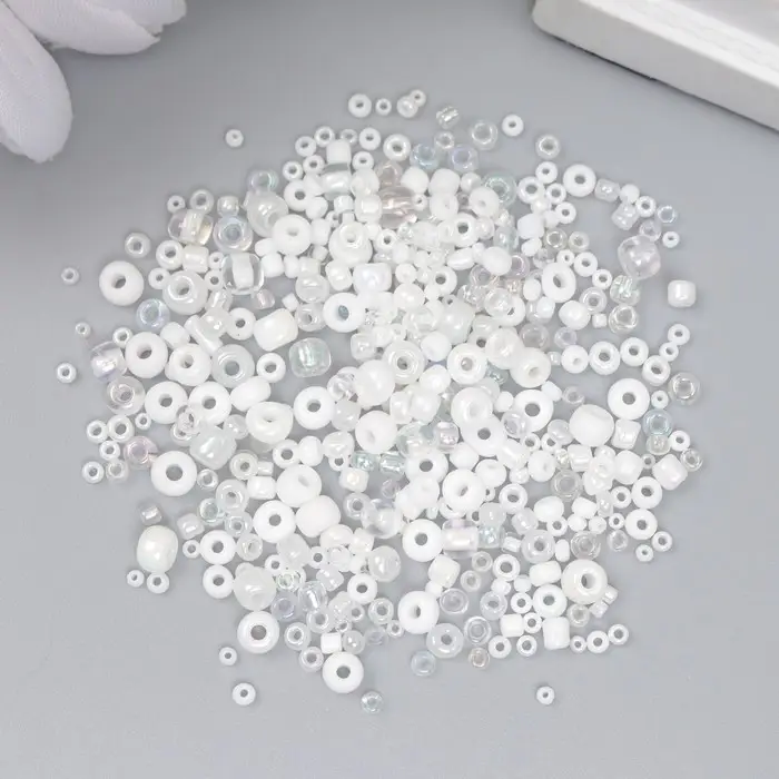 Бисер стекло 6/0 - 15/0  Бисер стекло 6/0 - 15/0 "Ассорти белое" d=1,5-4 мм, н-р 10гр