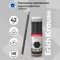 Карандаш чернографитный с ластиком Erich Krause «Jet Black 101», HB, грифель d=2.2 мм, дерево, шестигранный в тубусе, чёрный корпус