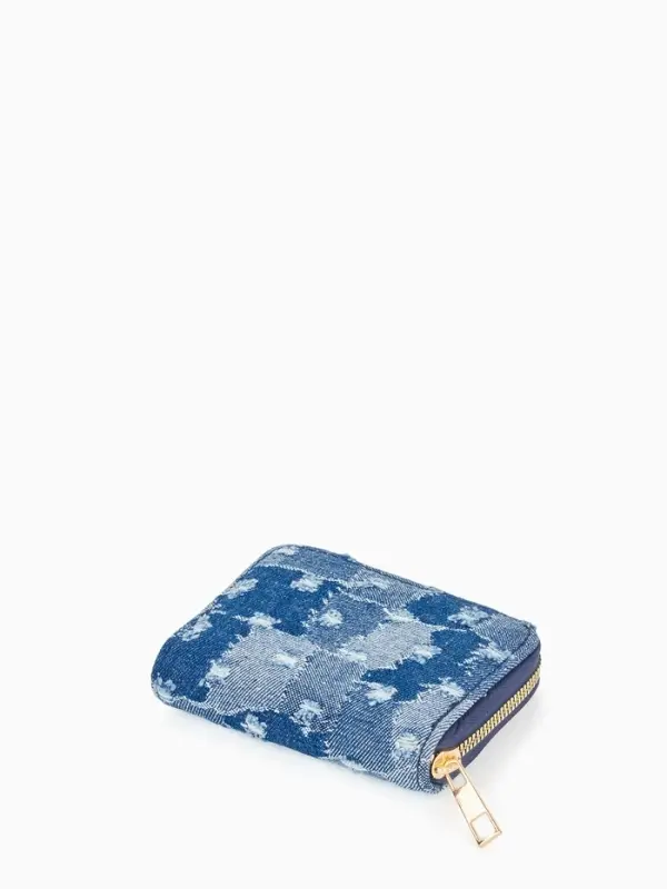 Кошелёк женский на молнии 8.5&times;2&times;11 см, джинсовый, синий