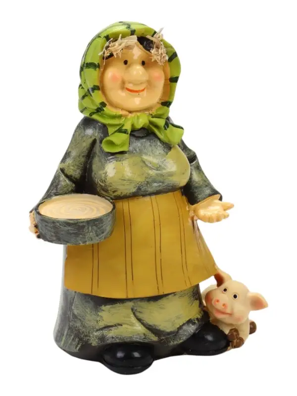 Садовая фигура из полистоуна &laquo;Бабушка с поросенком&raquo;, 12&times;11&times;21 см