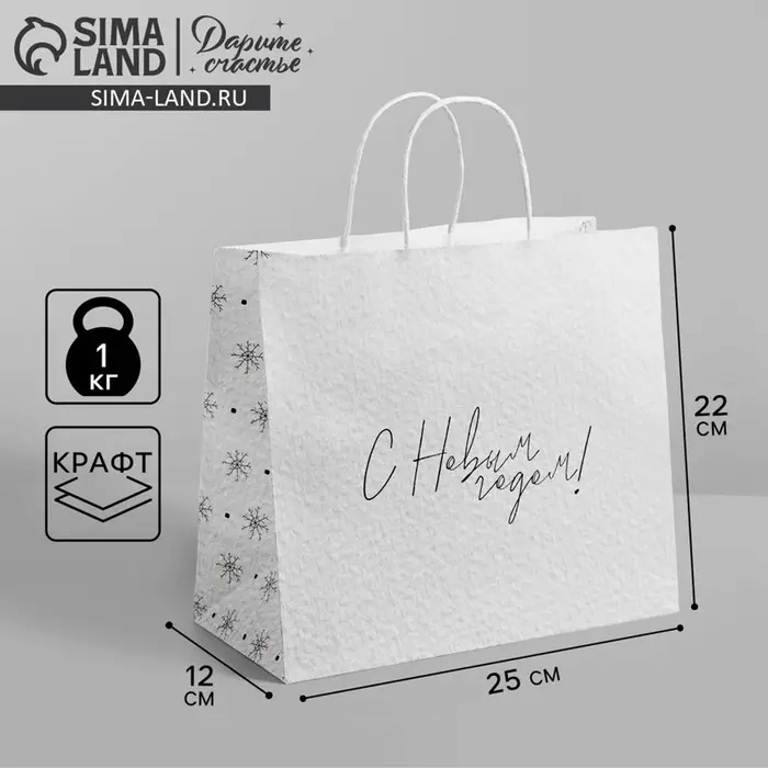 Пакет подарочный новогодний крафт &laquo;Чудесный праздник&raquo;, 25&times;22&times;12 см
