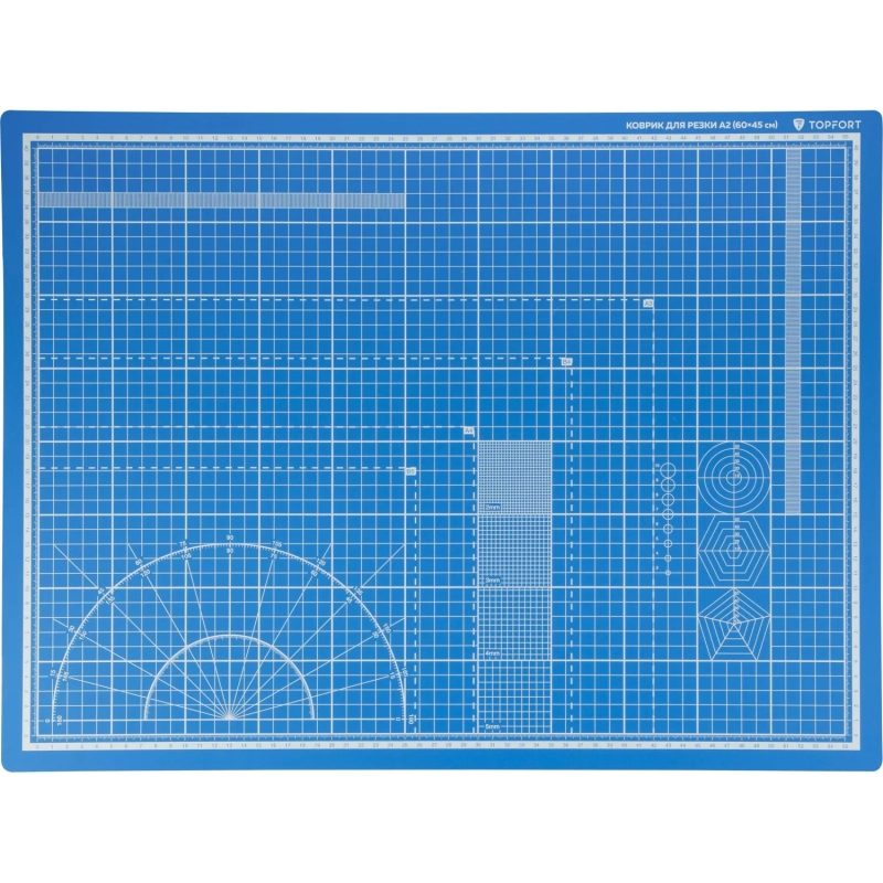 Коврик для резки Topfort 5ти-слойный А2 (60х45см),2х-сторонний,синий