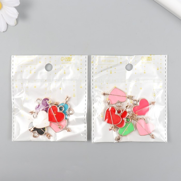 Декор для творчества пластик под металл Декор для творчества пластик под металл "Сердце со стрелой" МИКС набор 6 шт 0,2х3,4х2,2 см