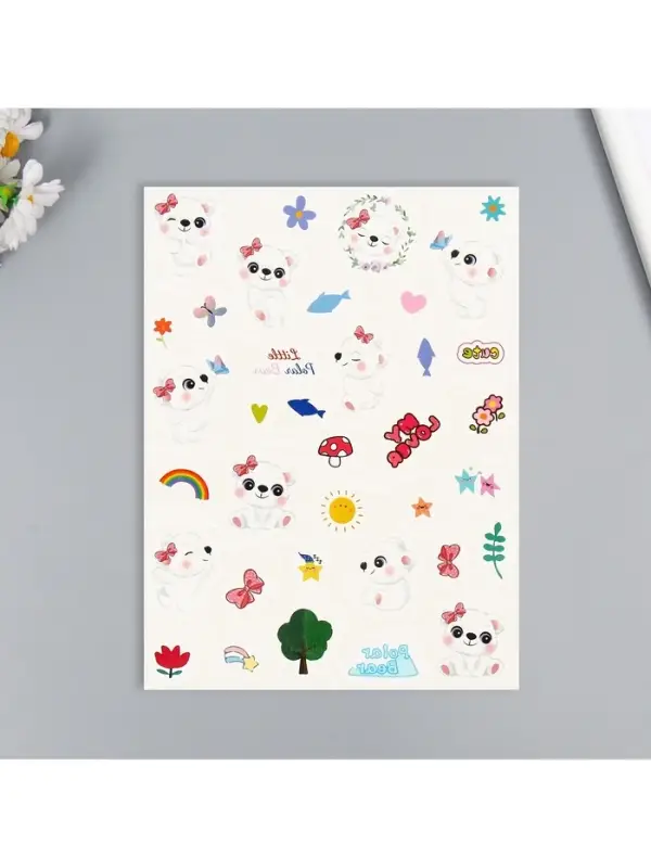 Переводные тату на тело цветные «Белые мишки. Панды», 24×14.5 см, МИКС