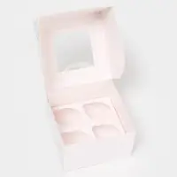 Коробка для 4 мини - капкейка белая с окном, 13×13×8 см