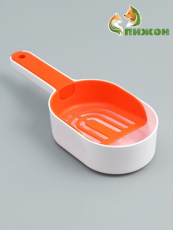 Совок для уборки за кошкой с подставкой, 22 х 7 х 6 см, бело-оранжевый Совок для уборки за кошкой с подставкой, 22 х 7 х 6 см, бело-оранжевый
