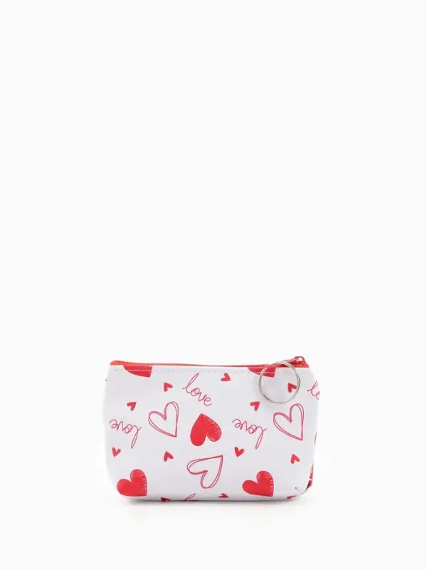 Кошелёк-монетница на молнии, 12&times;3.5&times;9 см, белый/красный