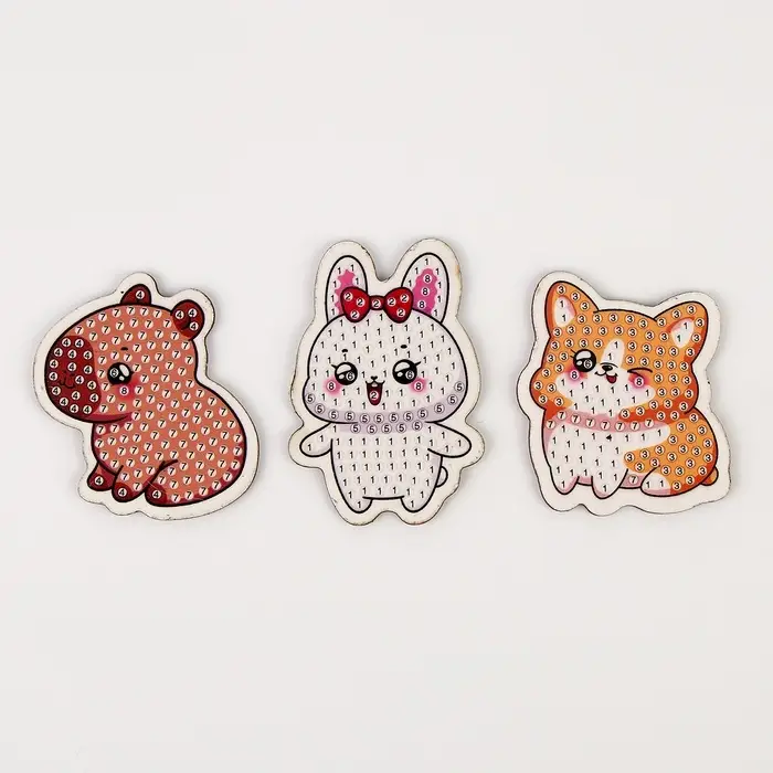 Алмазная мозаика на деревянном магните для детей &laquo;Милые зверюшки&raquo;, набор для творчества