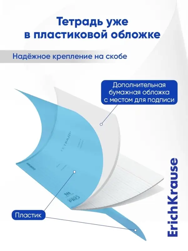 Тетрадь 18 листов, ErichKrause Классика &laquo;CoverPro matt, Pulse&raquo;, в клетку, матовая пластиковая обложка, блок офсет, 100% белизна, МИКС