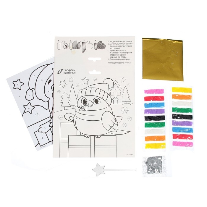 Сияющая фреска на новый год «Снегирь», новогодний набор для творчества Сияющая фреска на новый год «Снегирь», новогодний набор для творчества