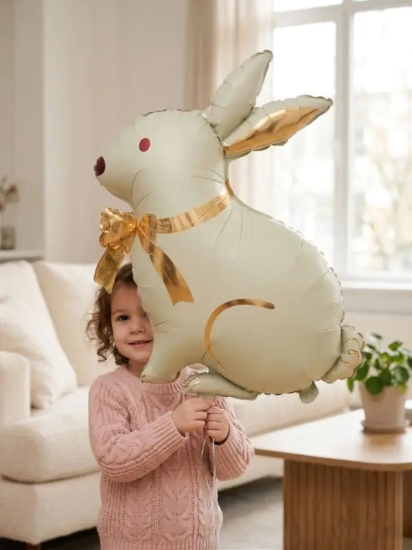 Воздушный шар фольгированный 27" &laquo;Белый кролик, золотой бант&raquo;