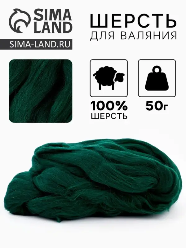 Шерсть для валяния 100% полутонкая шерсть 50 гр (110, зеленый)