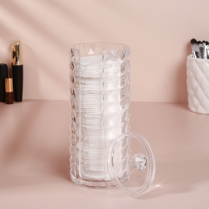 Органайзер для ватных дисков, с крышкой, d = 7 × 7 × 19 см, цвет прозрачный