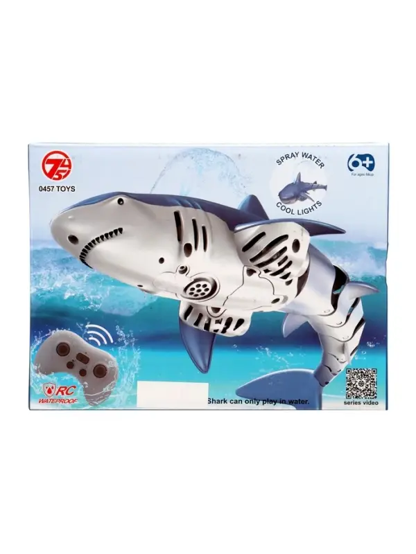 Акула радиоуправляемая &laquo;Белая&raquo;, плавает, брызгает водой, работает от аккумулятора, цвет синий