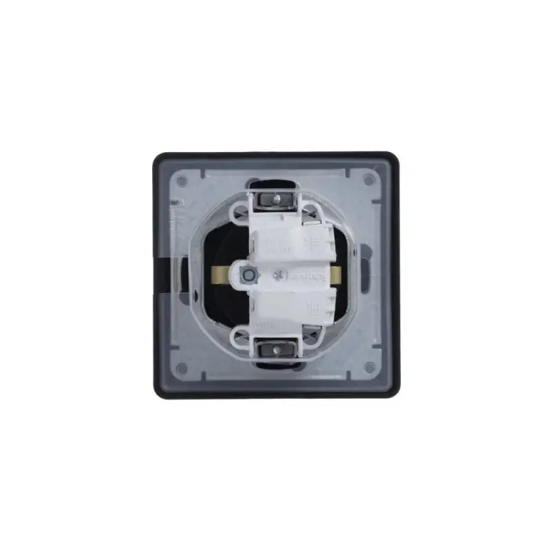 GLOSSA Розетка с заземлением со шторками с крышкой алюминий  в сборе IP44