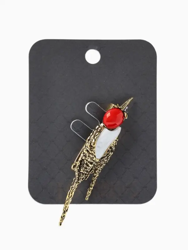 Брошь &laquo;Дятел&raquo;, цвет красно-белый в чернёном золоте