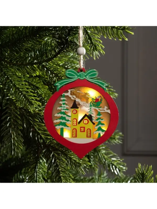 Ёлочная игрушка &laquo;Новогодний шар&raquo;, 10&times;10&times;1 см, 3 LED, от батареек, свечение тёплое белое